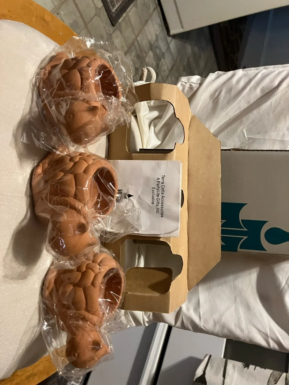 New. Partylite. Set of 3 terracotta - snail candle holders. All perfect